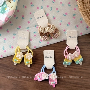 Handmade Crochet Popsicle Hair Ties Sweet Fabric Embroidered Rabbit Hair Bands For Girls Kids Cute Floral Hair Accessories