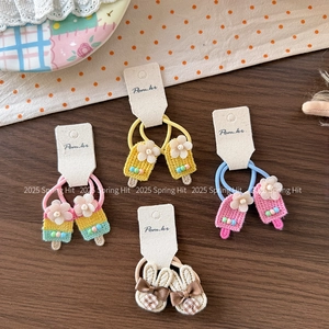 Handmade fabric butterfly hair ties set for girls with ice cream and bunny ear designs