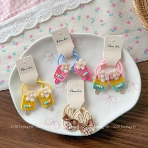 Handmade crochet butterfly and rabbit ear hair ties set for kids, 8-piece spring collection