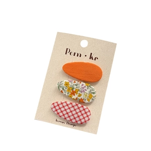 3-delige set van stoffen haarspelden met bloemen- en ruitjespatroon voor meisjes