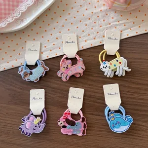 Cute Cartoon Animal Embroidery Hair Ties High Elastic Fabric Hair Bands For Kids Girls Korean Style Daily Ponytail Holders