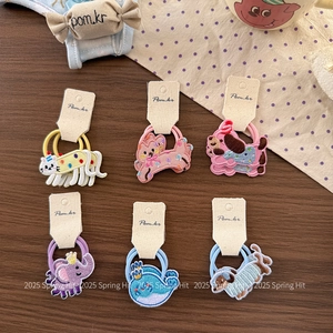 Cute embroidered animal hair ties featuring cats and dogs on elastic bands for girls