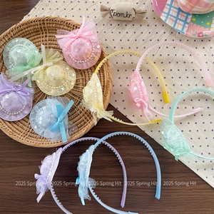 Sweet Kids Sequin Mesh Mini Hat Hair Accessories Faux Artificial Pearl Bowknot Headbands Clips Set For Girls Party Daily Decor