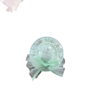Mint green mini top hat headband for girls with sequins, pearls and lace decoration