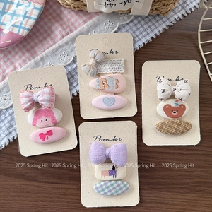 Lot de barrettes à carreaux pour filles avec motifs ours en peluche et cœurs