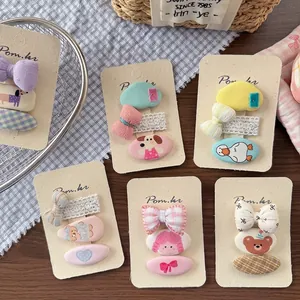 Lot de barrettes coréennes mignonnes avec nœuds à carreaux et dentelle pour filles
