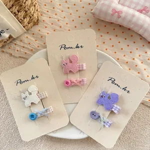 Ensemble de pinces à cheveux chat mignon brodé de style coréen rose et violet pour filles