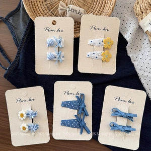 Set mit koreanischen Haarspangen für Mädchen mit Blumen, Punkten und Denim-Schleifen