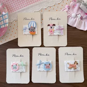 Barrettes Cheveux en Tissu Brodé Dentelle Dessin Animé pour Filles Enfants Pinces à Bec de Canard Faites Main Chien Éléphant