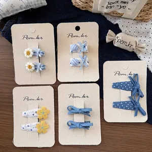 Koreanischer Stil Kinder Denim Blumen Gepunktete Schleife Haarklammern Handgefertigt Stoff Druckknopfclips Mädchen Süß Haarschmuck