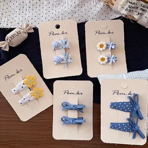 Handgefertigte Haarklammern-Set im Korea-Stil mit Blumen, Jeansstoff und Polka-Dots