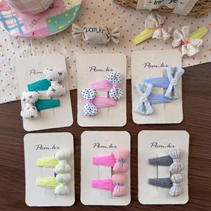 Sweet Fabric Bowknot Hair Clip Set For Girls Kids Korean Style Polka Dot Floral Lace Ribbon Hairpins Daily Headwear Accessory