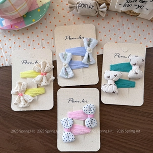 Korean style polka dot bow hair clip set for girls with floral and lace fabric patterns
