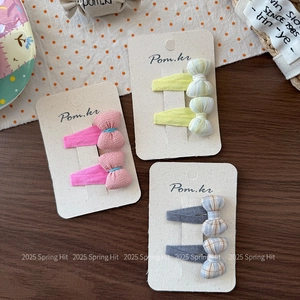 Three pairs of sweet polka dot bow hair clips for girls in pink, yellow, and grey sets
