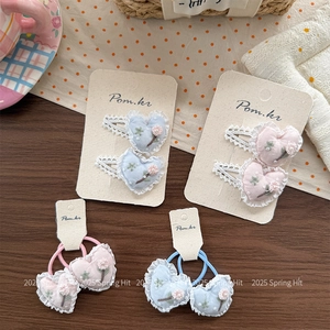 Accessoires de Cheveux pour Filles en Tissu Cœur avec Broderie Florale Barrettes à Cheveux Cœur avec Bordure en Dentelle Élastiques Cheveux