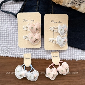 Set de barrettes à cheveux cœur floral avec dentelle et broderie pour filles en rose
