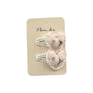 Barrettes à cheveux cœur rose avec broderie florale et dentelle pour filles