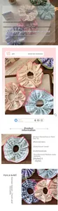 Detail showing various plaid and polka dot pattern fabric scrunchies in sweet Korean style