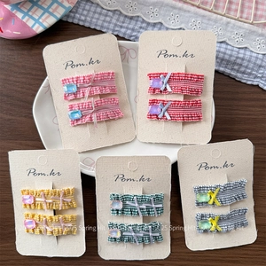 Plaid Pleated Ribbon Bow Hair Clips With Rhinestone Sweet Korean Style Fabric BB Clips For Girls Kids Hair Accessories