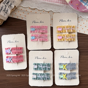 Sweet plaid ruffled hair clips with delicate ribbon bows and gemstones in five colors