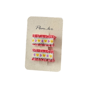 Handmade Korean style plaid hair clips with embroidered hearts for girls and teens