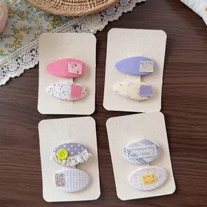 Set di fermagli per capelli in tessuto stile coreano con motivi a quadri e orsetti