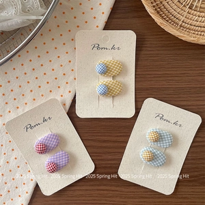 Sweet plaid fabric hair clips set in yellow, purple, and green patterns for women