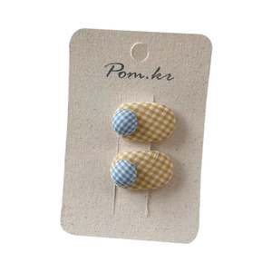 Sweet Korean style gingham hair clips for kids with blue round button detail