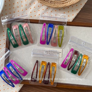 Colorful jelly waterdrop snap hair clips set for girls, four pieces per bag
