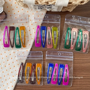 Colorful resin teardrop BB hair clips set in transparent bags for girls and children