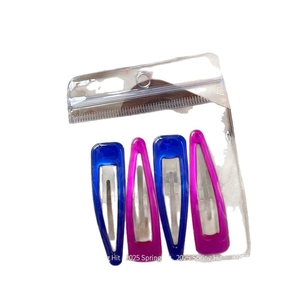 Minimalist solid color teardrop snap hair clips in blue and purple four-piece set with bag