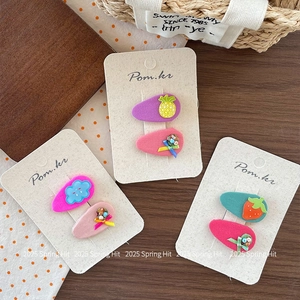 Süße Haarklammern im koreanischen Stil mit Obst und Glitzerschleifen für kleine Mädchen