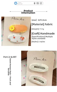 Détails de la pince à cheveux de 5,8 cm en tissu fleuri avec bouton et clip en métal