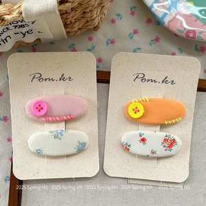 Barrettes à cheveux ovales en tissu floral avec boutons dans un ensemble style coréen