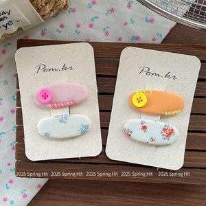 Barrettes à Cheveux en Tissu Style Coréen Boutons Floraux pour Enfants Barrettes à Frange Ovales Accessoires de Coiffure Faits à la Main