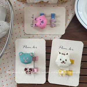Ensemble de trois barrettes en tissu animaux de dessin animé avec nœuds pour filles