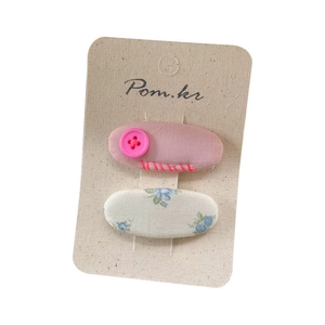 Lot de barrettes à cheveux ovales en tissu avec fleurs et boutons roses pour filles