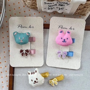 Pinces à Cheveux en Tissu Broderie Ours Dessin Animé pour Enfants Fait à la Main Nœud Papillon Barrettes pour Filles Accessoires Cheveux Style Coréen