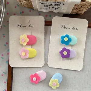 Korean Sweet Oval Floral Fabric Hair Clips For Children Cute Handmade Snap Hairpins Girls Hair Accessories Small Side Clips