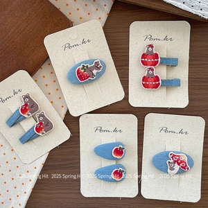 Barrettes à Cheveux Brodées Cartoon Enfants en Tissu Denim Ours Pomme Champignon Fraise Écureuil Accessoires Cheveux Filles