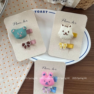 Barrettes à cheveux en tissu brodé à la main avec d'adorables motifs d'animaux et nœuds
