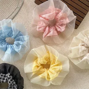 Elastici per Capelli Scrunchies Dolce Doppio Strato in Rete Stile Coreano Con Strass in Tessuto per Donna Accessori Capelli Estate