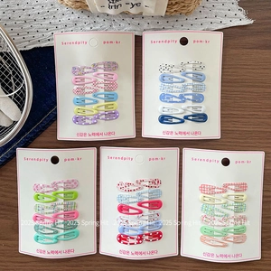 5-pack floral print snap clips set for kids with sweet patterns and heart-shaped card packing