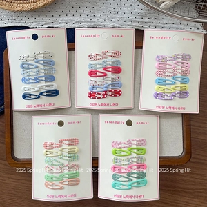 50-piece set of sweet Korean style floral print BB hair clips for girls in pastel colors