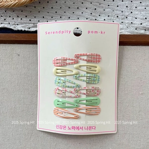 Set of 10 floral and striped metal teardrop hair clips on white card holder