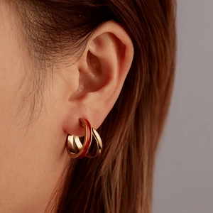 Minimalist 304 Stainless Steel C-Shape Double Circle Enamel Earrings For Women Fashion Geometric Drop Oil Stud Jewelry