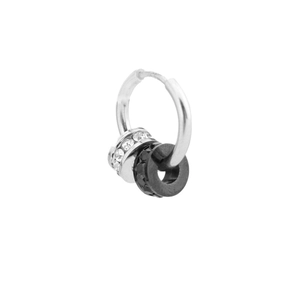 Elegant gold-plated titanium hoop earrings with black and white crystal pendants