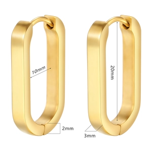 Minimalist gold U-shaped hoop earrings with precise dimensions 20mm by 10mm
