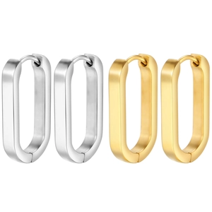 Minimalist Stainless Steel U-Shaped Huggie Hoop Earrings For Women Men Geometric Rectangular Mirror Polished Piercing Jewelry