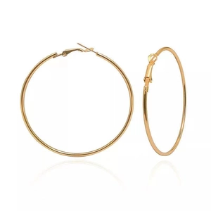 Grandes boucles d'oreilles créoles dorées minimalistes en acier titane avec fermoir